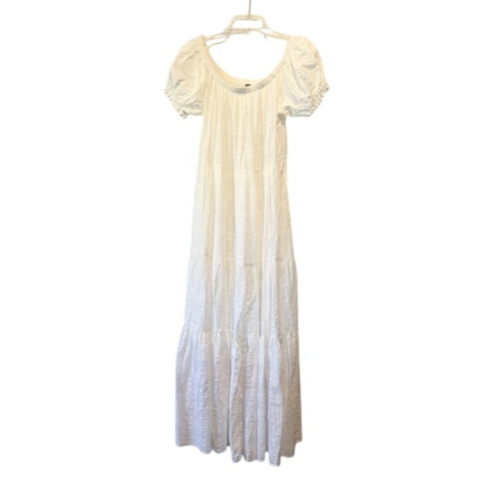 Young Fabulous & Broke White Cotton Tiered Maxi Dress Short Puff Sleeve Size S